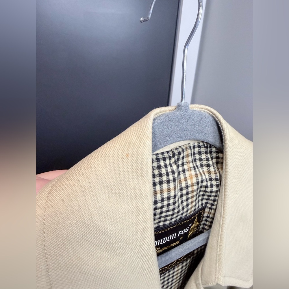 London Fog Tan Trench Coat with Checkered Interior - Picture 6 of 14